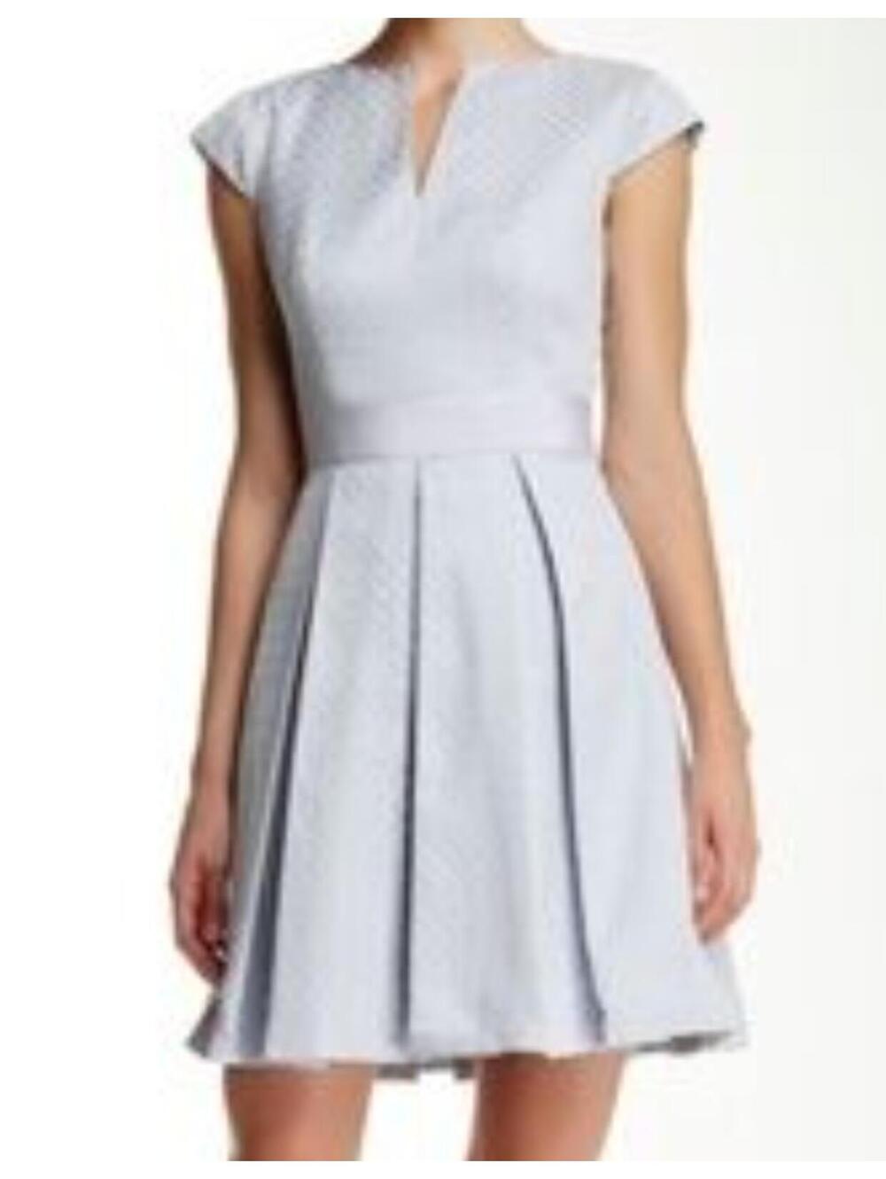 TED BAKER gray pleated cap sleeve skater dress sz XS
